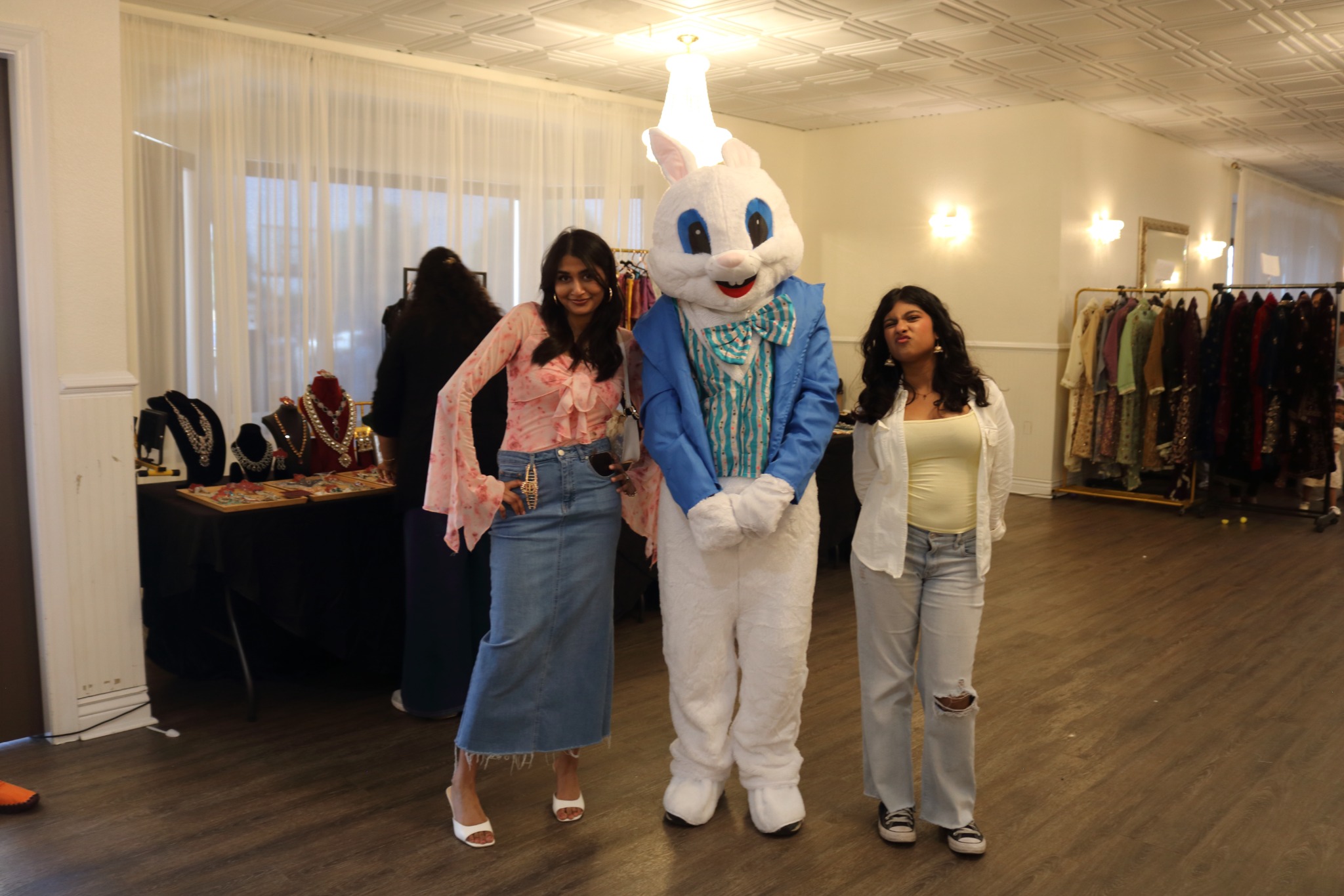 Guests posing with the Easter Bunny