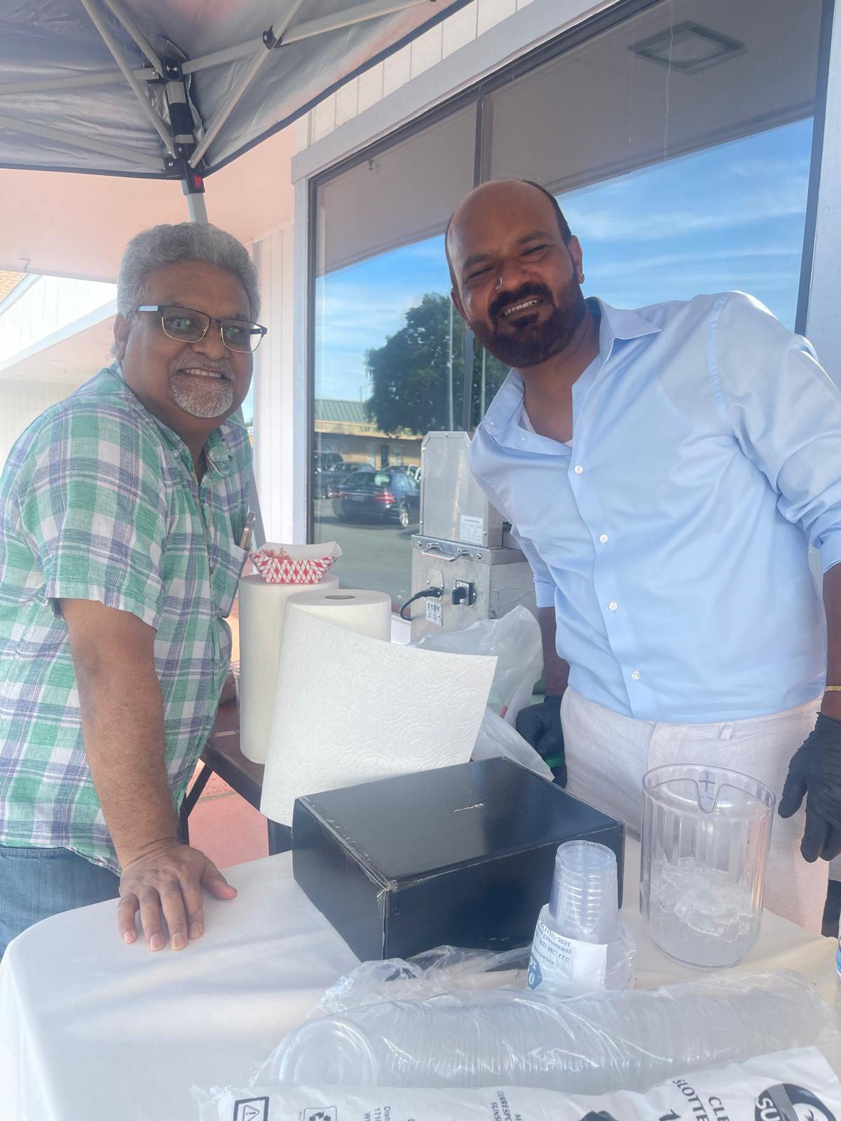 Volunteers at an outdoor food station