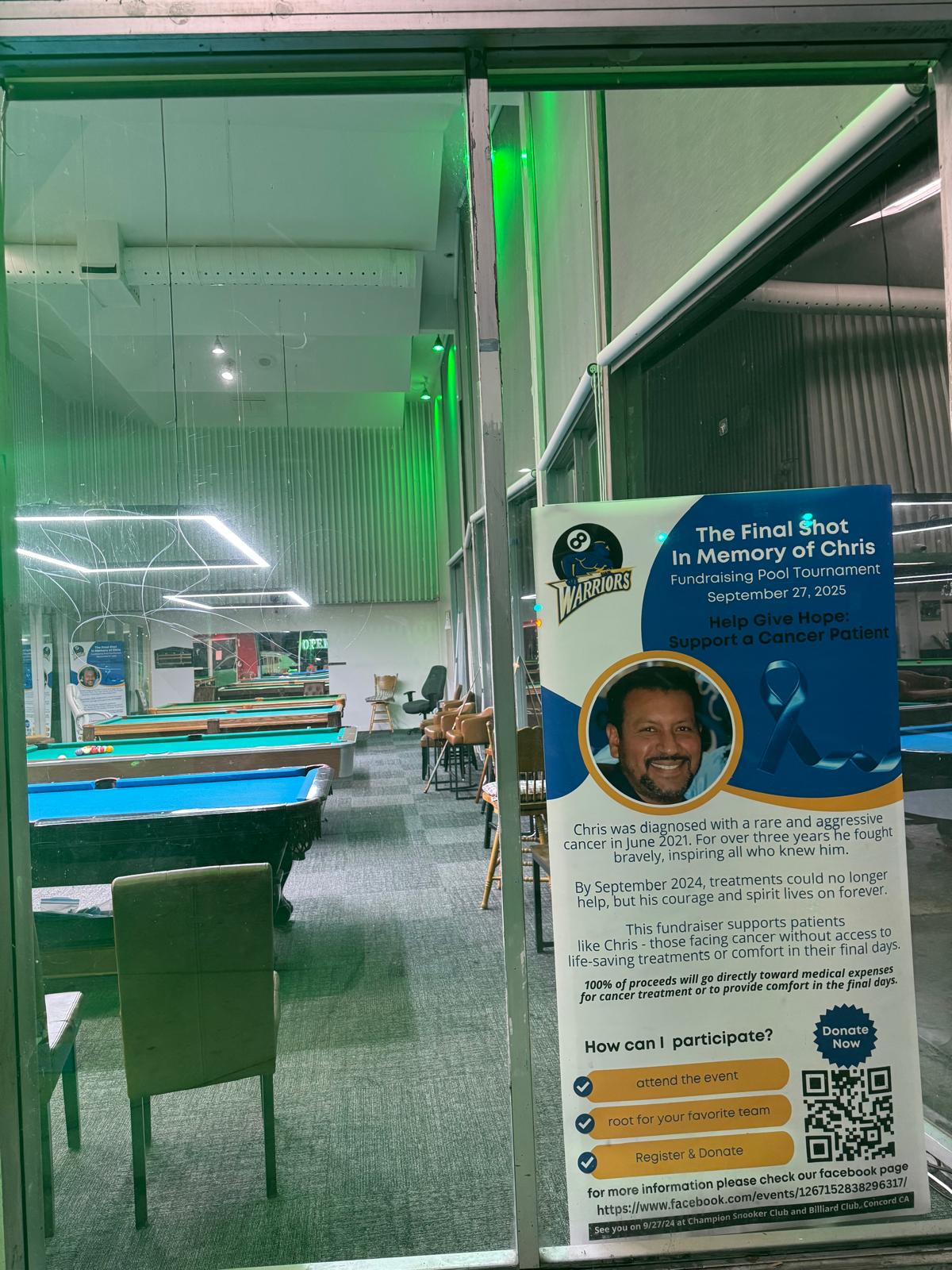 The Final Shot tournament poster displayed at the pool hall